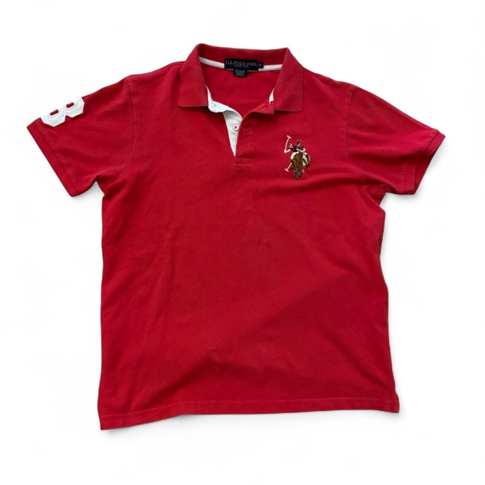 US Polo Assn Mens Red Short Sleeve Embroidered Logo Polo Shirt Size M